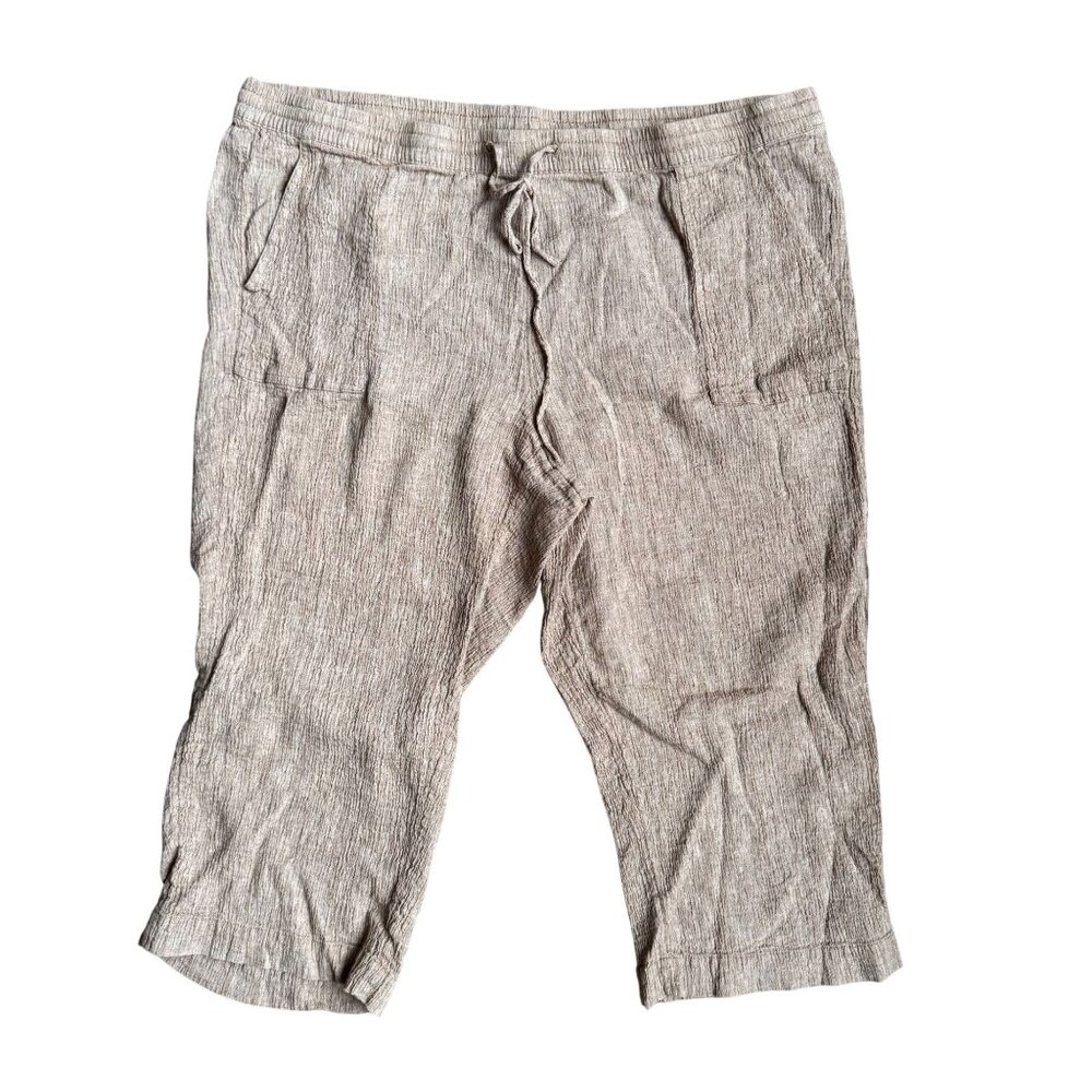 Pure Jill Cropped Pants Womens 3X Linen Blend Elastic Waist Pockets‎ Pull On